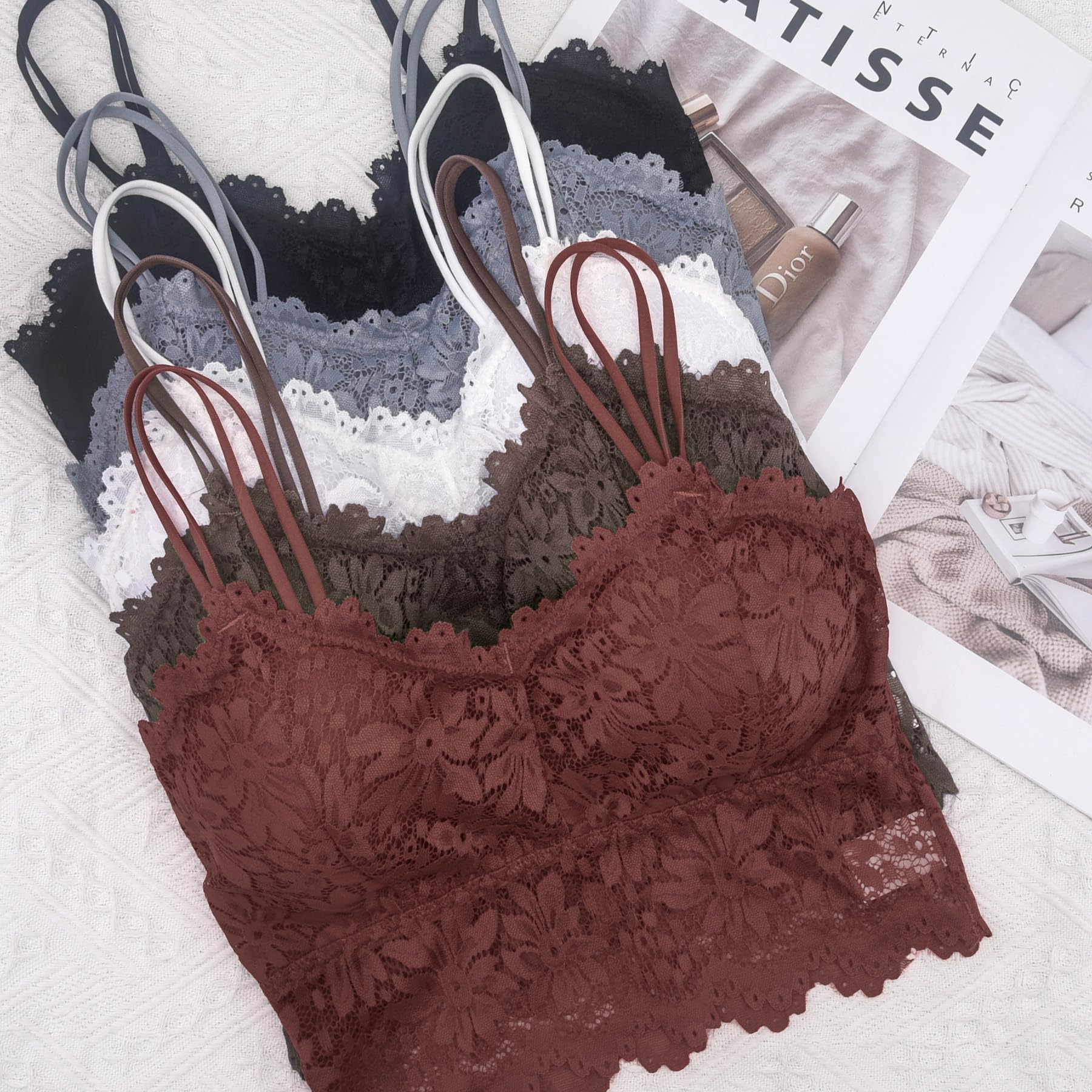 Duufin 5 Piezas Bralette Encaje Sujetador de Encaje Tipo Bralette para Mujer y Niña