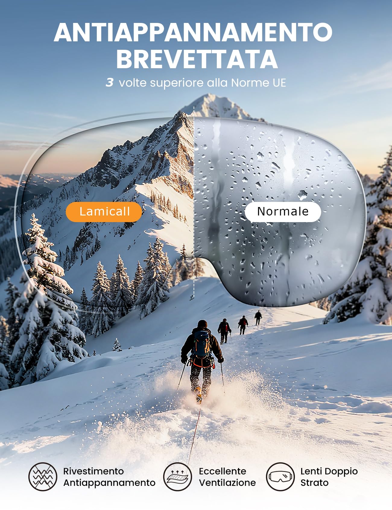 Lamicall Maschera da Sci Uomo, Occhiali da Sci OTG - [Ultra HD Lenti Sferiche & Anti Nebbia Brevettato] Occhiali Snowboard, UV400 Protezione, Maschera Snowboard Donna Visione Più Ampia