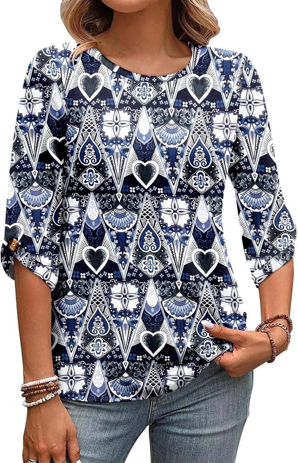 KISSMODA Women's Casual 3/4 Sleeve T-Shirts 2025 V-Neck Tunic Tops Cute Tees Blouses Loose Fit Business Work Tee Top - Image 5