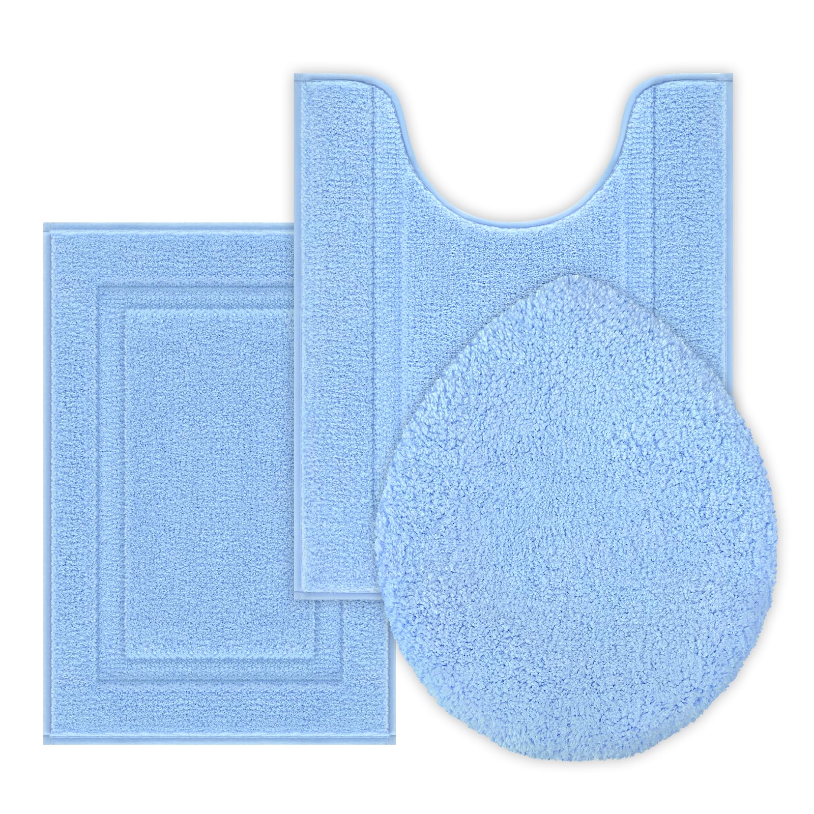SHACOS Microfiber Bathroom Rugs Set of 3 with Toilet Lid Cover Non Slip Washable Bath Mat Absorbent Bathroom Carpet 16"x24"+U Shape Toilet Rug 20"x24"