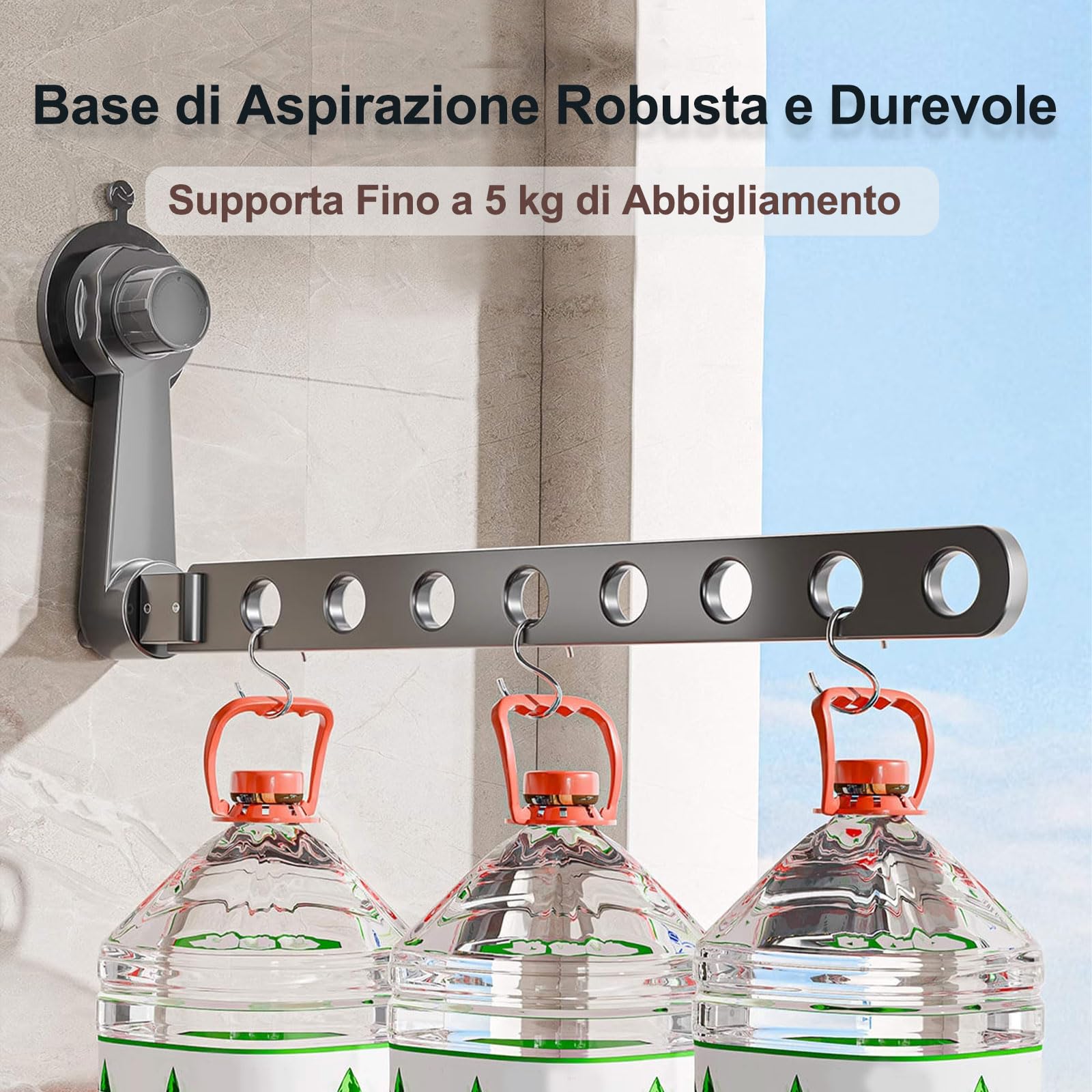 Groyells Stendibiancheria regolabile con ventosa, ventilatore allungabile in alluminio, stendibiancheria da bagno, balcone, stendibiancheria da letto, balcone