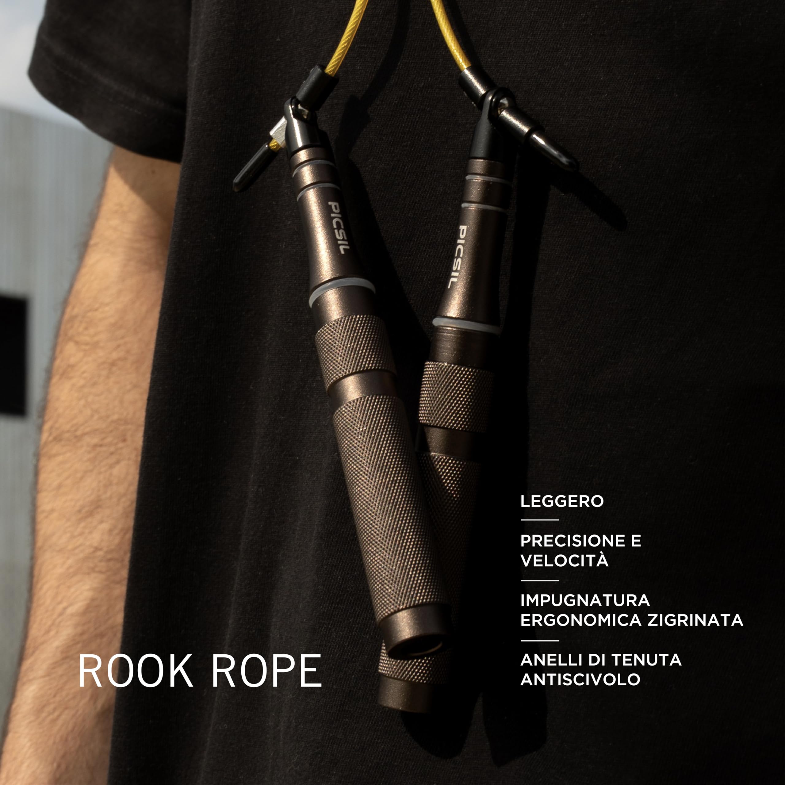 PICSIL - Corda per Saltare Rook da Iniziazione, Manico in Alluminio, Cavo in Acciaio e PVC, per Cross Training, Fitness e Double Under