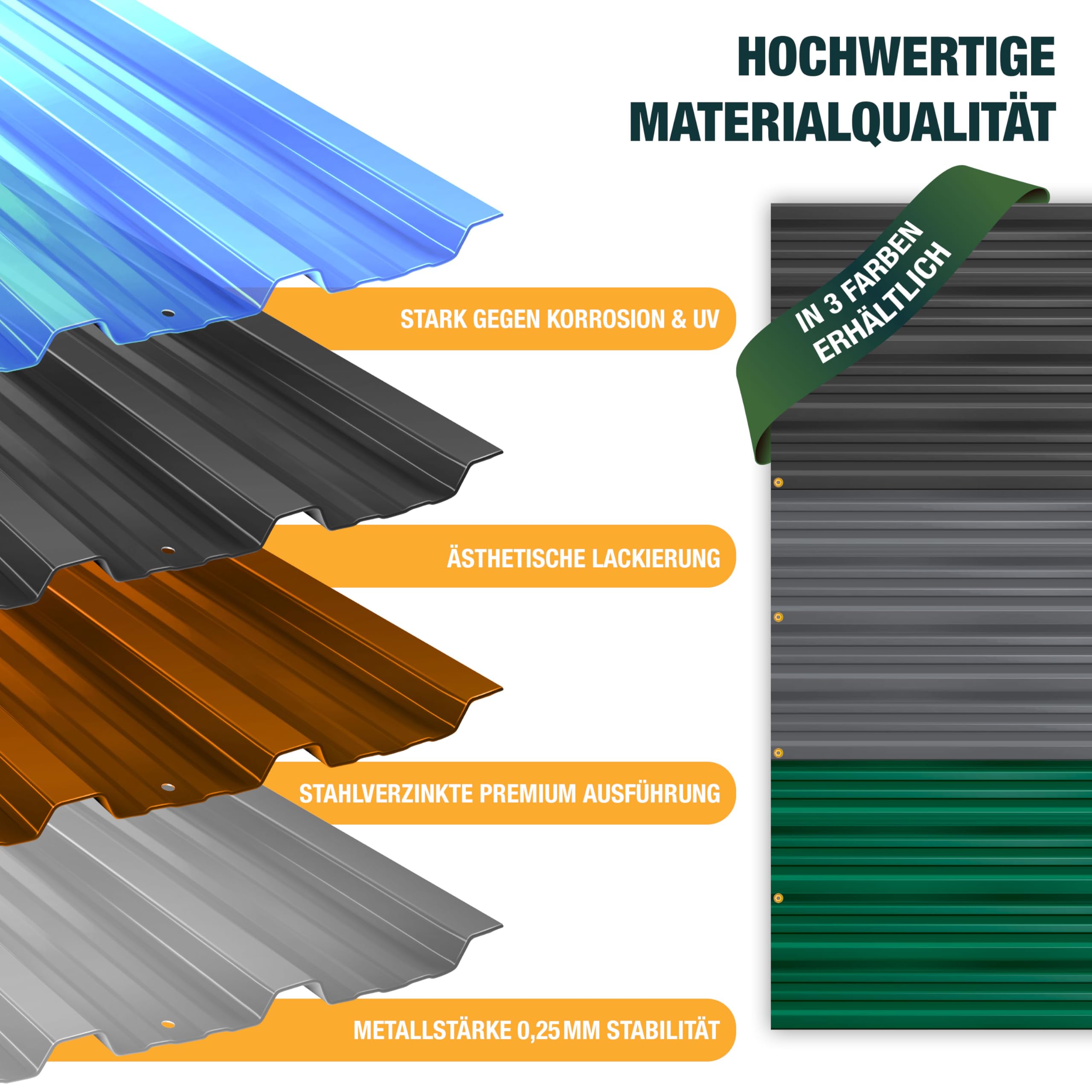 KESSER® 12 Stück Trapezblech Profilblech Set 129x45cm, 7 m² Dachblech verzinkter Stahl 0,25mm, Dachplatten für Gerätehaus, Schuppen & Dach + Schrauben, Unterlegscheiben & Montagehandschuhe, Anthrazit