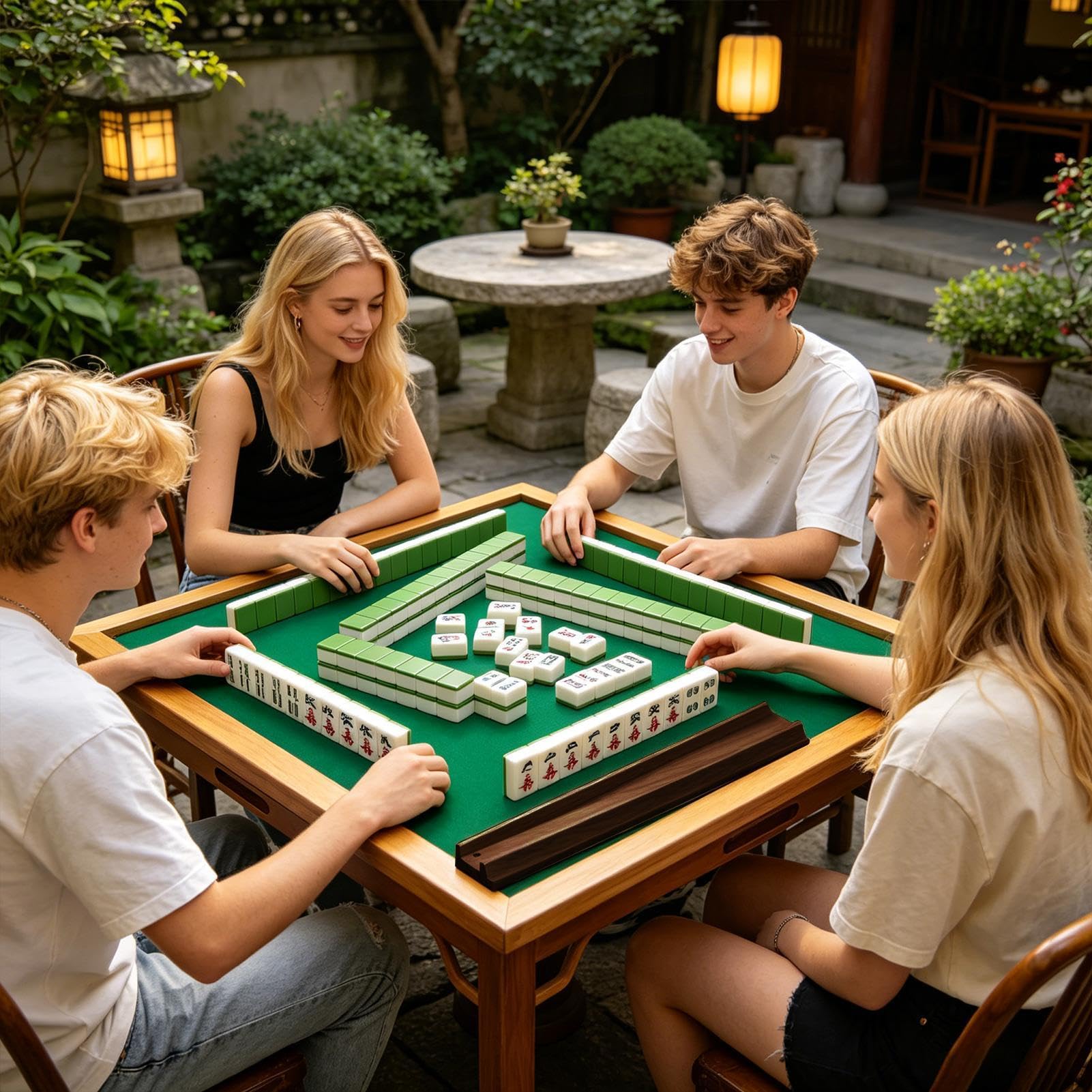 Generisch Mahjong z drewna, akcesoria do gier stołowych, zestaw drewnianych uchwytów na kamienie mahjong, na imprezę, do domu, w podróży, w klubie, dla kobiet i mężczyzn