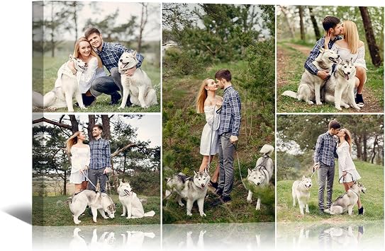 Personalised Photo Collage Canvas Prints Custom Multi Picture Framed Wall Art, 5 Photo Collage, Personalised Gift for Women Mum Dad Couples Pets, Family Photo Canvas Home Decor 30x20 cm 12x8in
