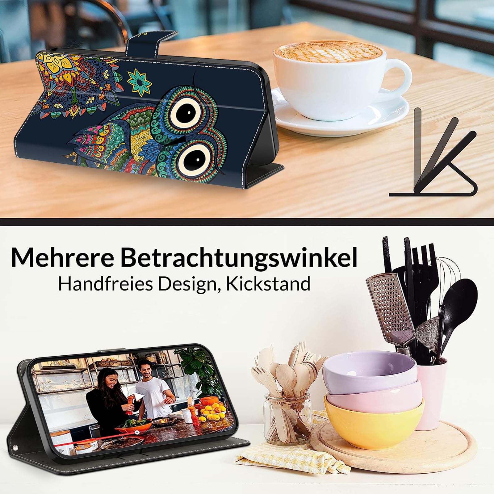 GLANDOTU Lederhülle Für Huawei P20 Pro - Wallet Case Mit Kartenfächern, Motiv Löwe, Flip-Design