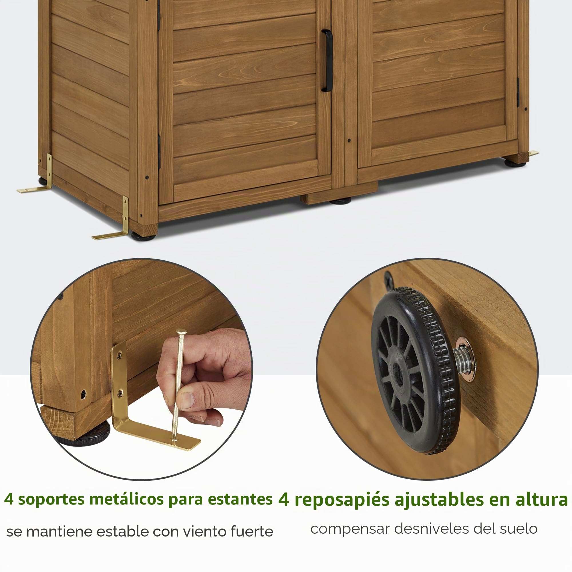 M MCombo Armario de jardín Caseta de jardín de Madera Resistente a la Intemperie, caseta para Herramientas Jardín Exterior Impermeable, para Exteriores Balcón Terraza, 55×110×175 cm, 0130D (Natural)