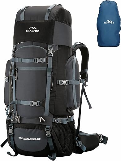 TRAWOC TRAILMASTER 80L Rucksack Bag for Men & Women, Large Water Resistant Trekking Hiking Bag Travel Backpack, 3 Year Warranty
