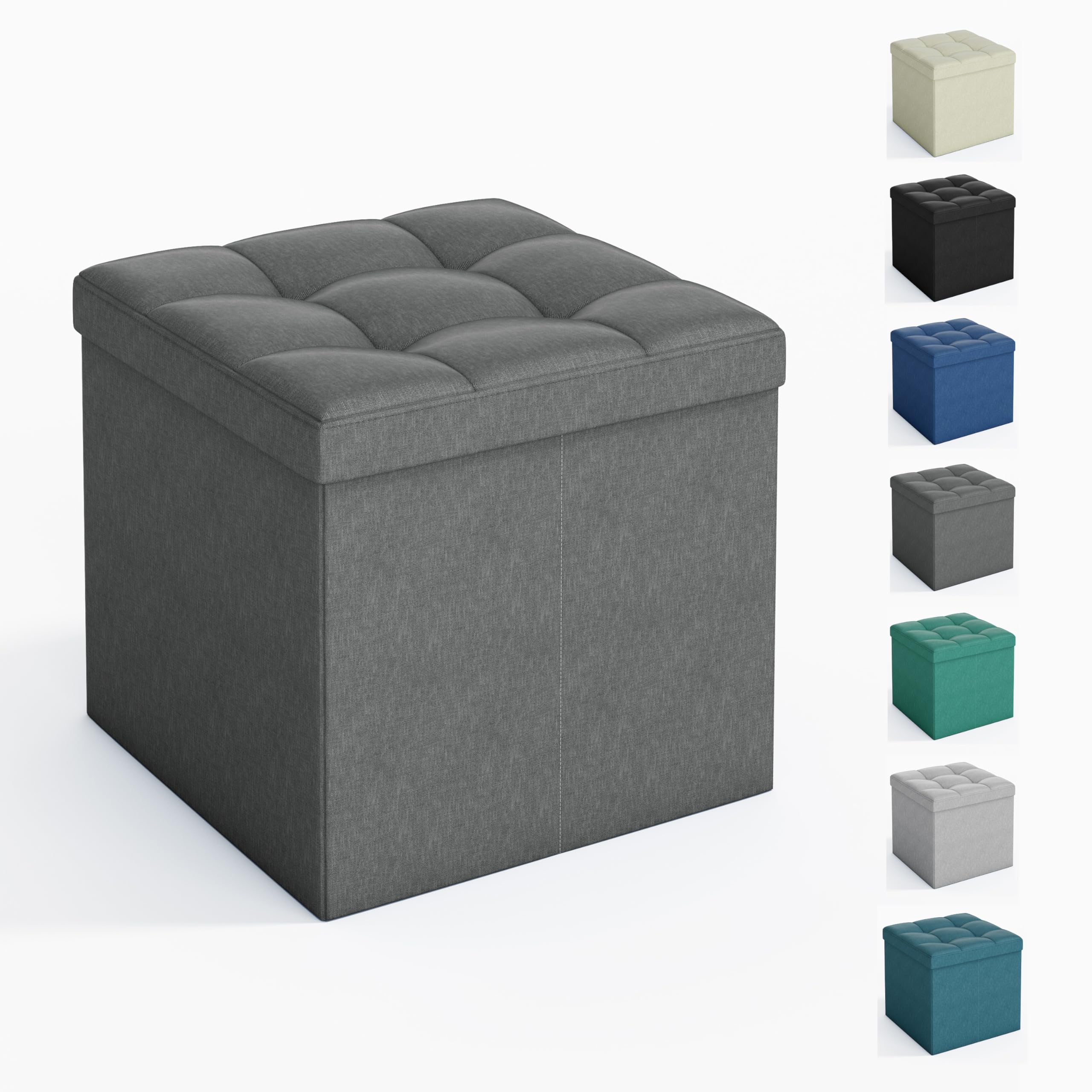 mcc direct Foldable Storage Ottoman, Small Footrest Cube, Storage Bench with Lid, 1 Storage Box for Bedroom & Living Room, 36 cm, [Dark Grey]