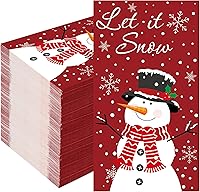 Vista 8 de 50 servilletas de Navidad con diseño de muñeco de nieve de invierno, 3 capas, servilletas de mano de papel de nieve con texto en inglés "Let It