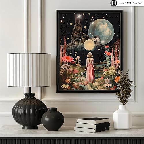 Miniatura 3 de Poster Master Póster psicodélico, estampado de flores, arte trippy, arte surrealista, arte lunar, arte floral, regalo para hombres y mujeres,