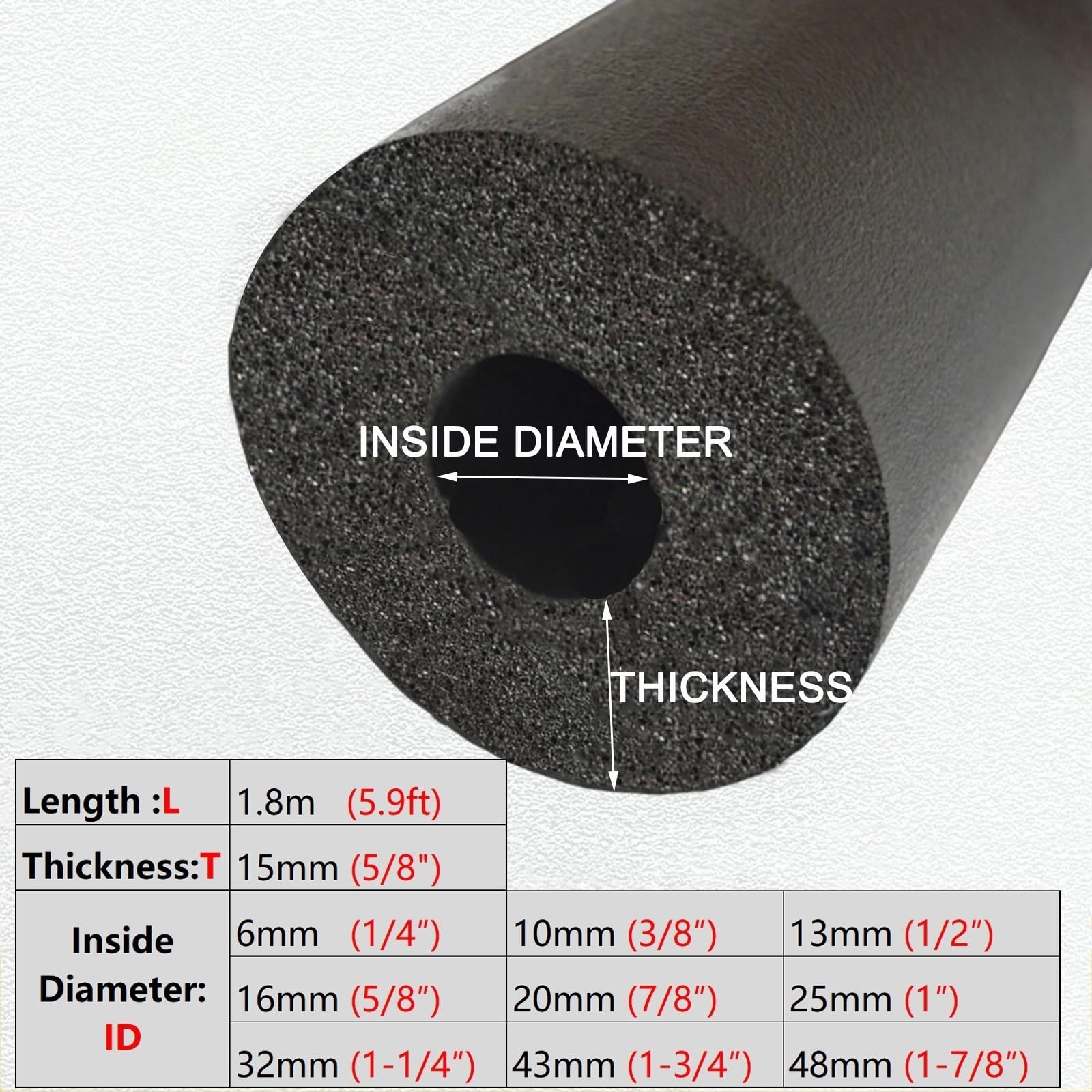 tubo isolante in schiuma, Antigelo Isolamento termico Tubo in gomma e schiuma plastica Nero(20mm)