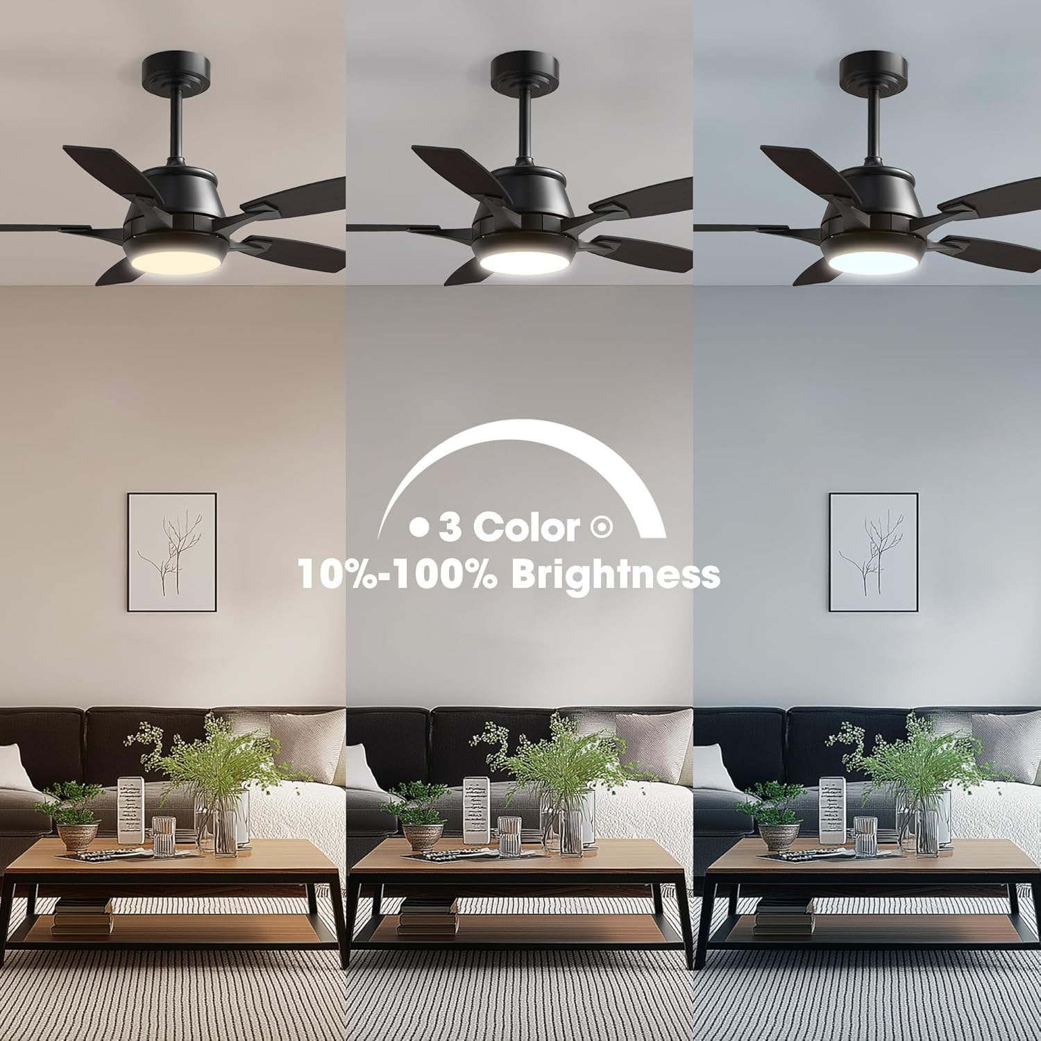 LUDOMIDE 42" Ceiling Fan with Light, Modern Low Profile Ceiling Fan with Light, DC Reversible Motor, Smart APP & Remote Control, Whisper Quiet, Dimmable LED for Bedroom/Living Room