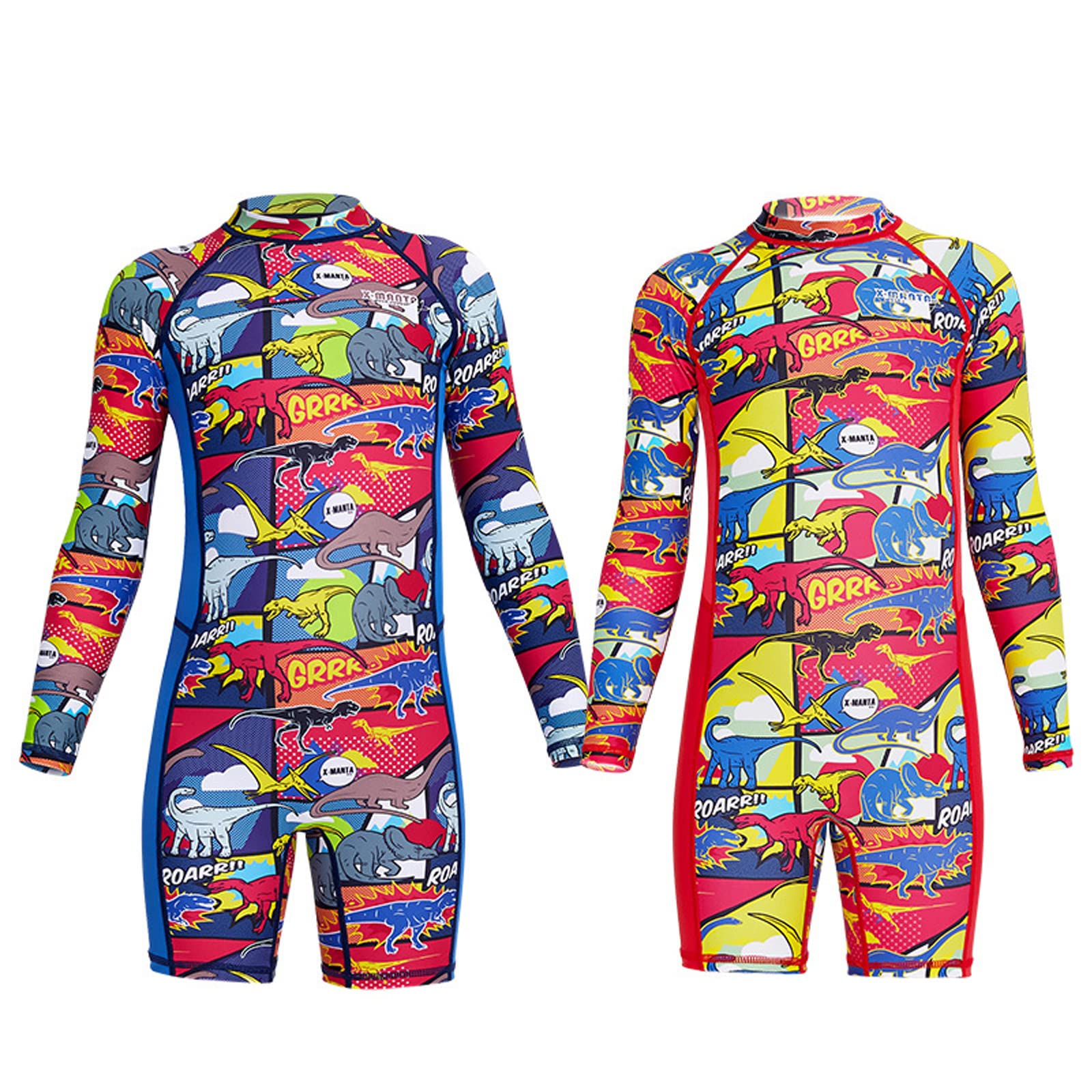 Traje de Neopreno Corto para niños, Trajes de Buceo con Cremallera Trasera de Manga Larga, Traje de baño con protección Solar para niños de 2 a 10 años (Rojo M)