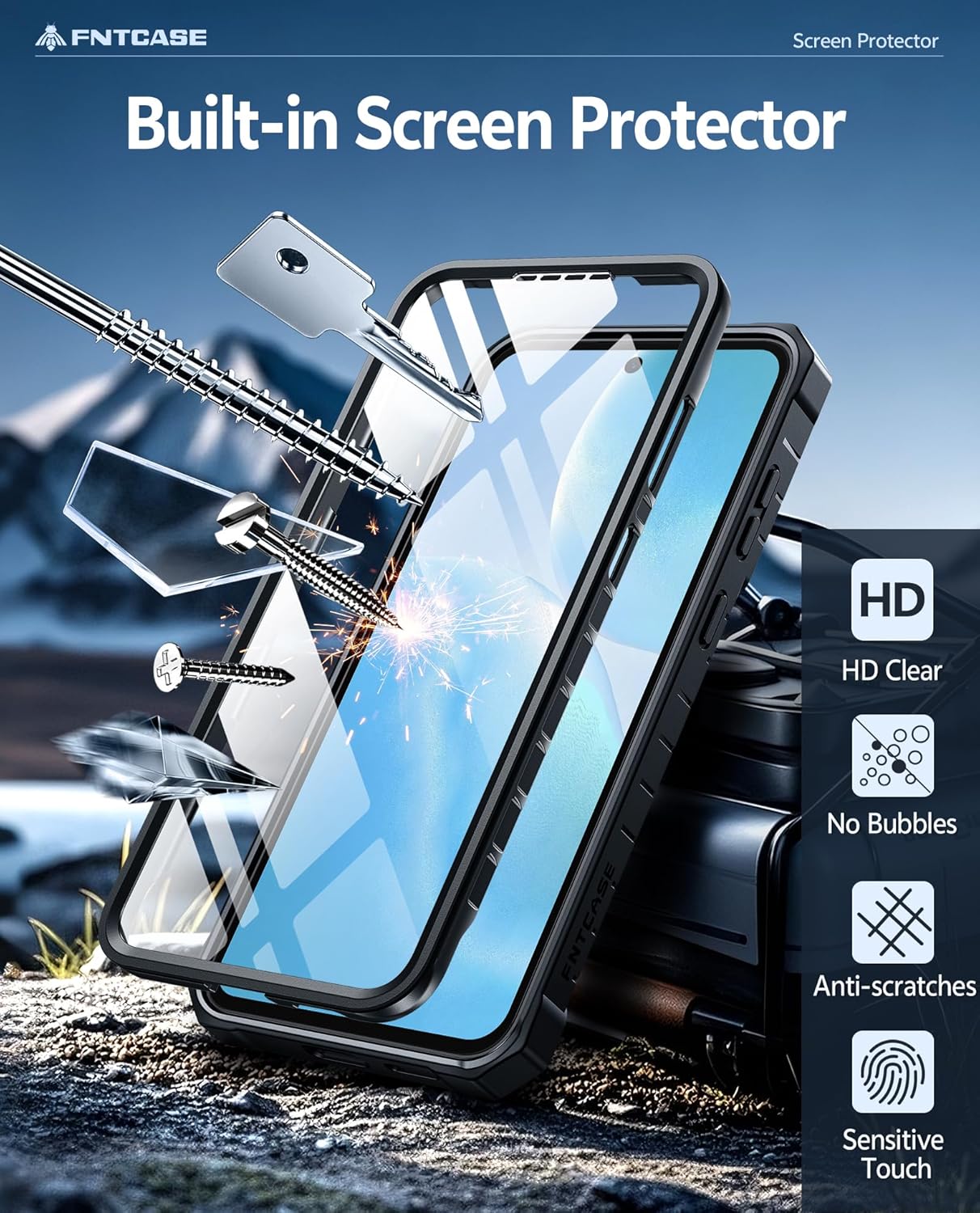 FNTCASE for Samsung Galaxy A37 Case: for A37/A36 [Built-in Screen Protector & Kickstand] Military-Grade Drop Protection Heavy Duty Protective Full Body Shockproof Rugged Sturdy Phone Cover Black