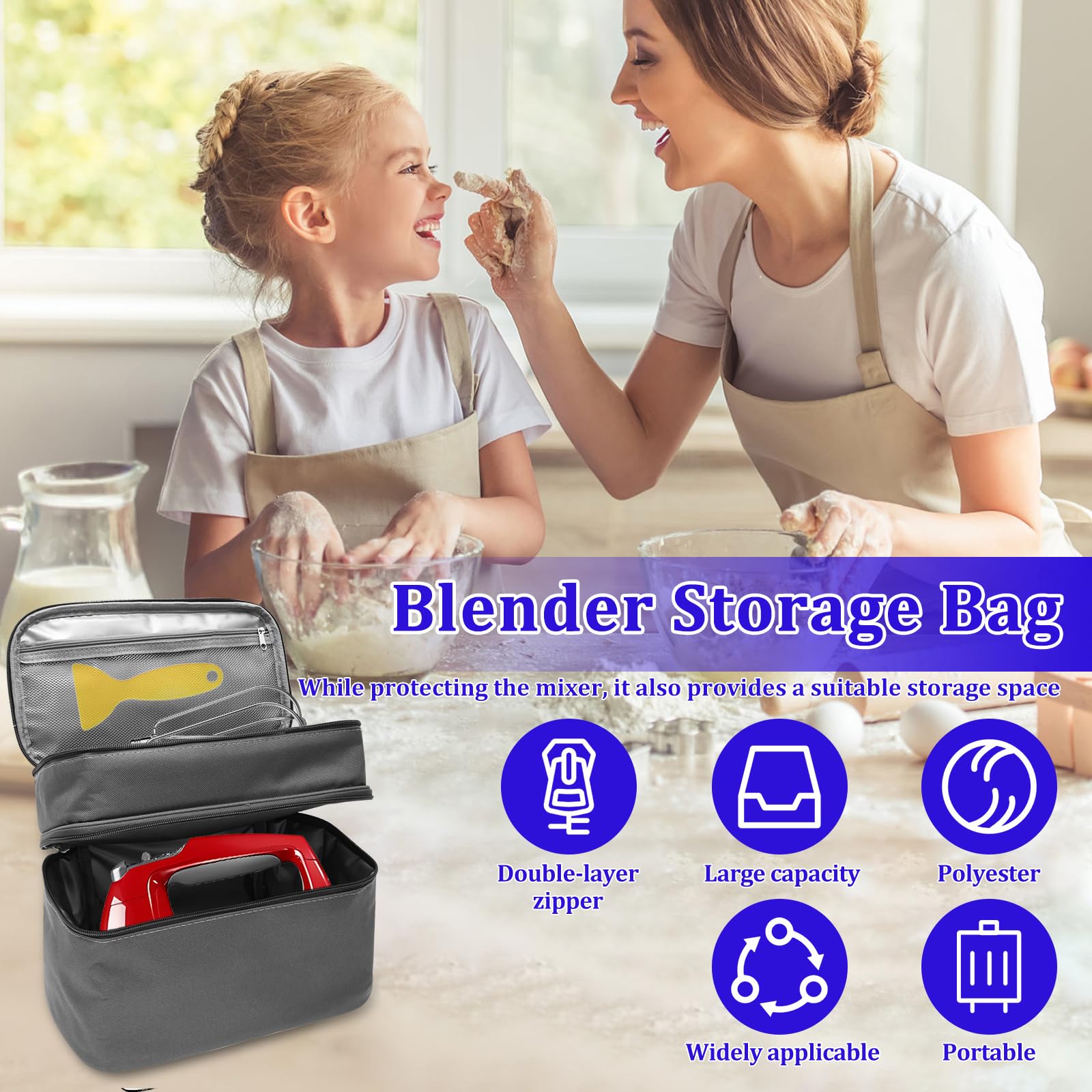 Handmixer Aufbewahrungstasche 2 Schichten Handheld Organizer mit Griff und Doppelten Reißverschlüssen Immersion Blender Tasche ragbare Reise Aufbewahrungstasche Tasche für Mixer Zubehör