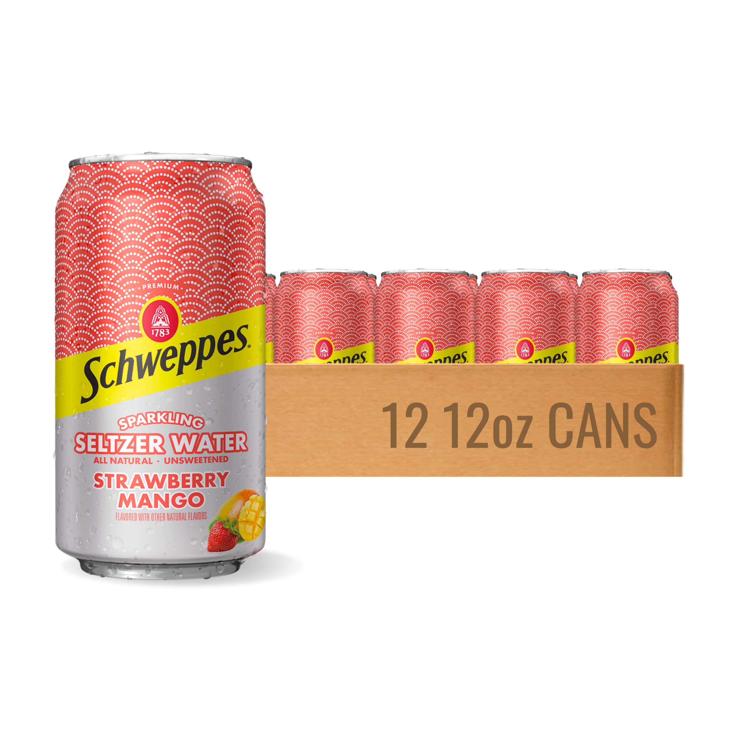 Strawberry Mango Sparkling Seltzer Water - 12, 12oz cans - Juicy Mango Flavor - Perfect Alone or Mixed - 12 Pack