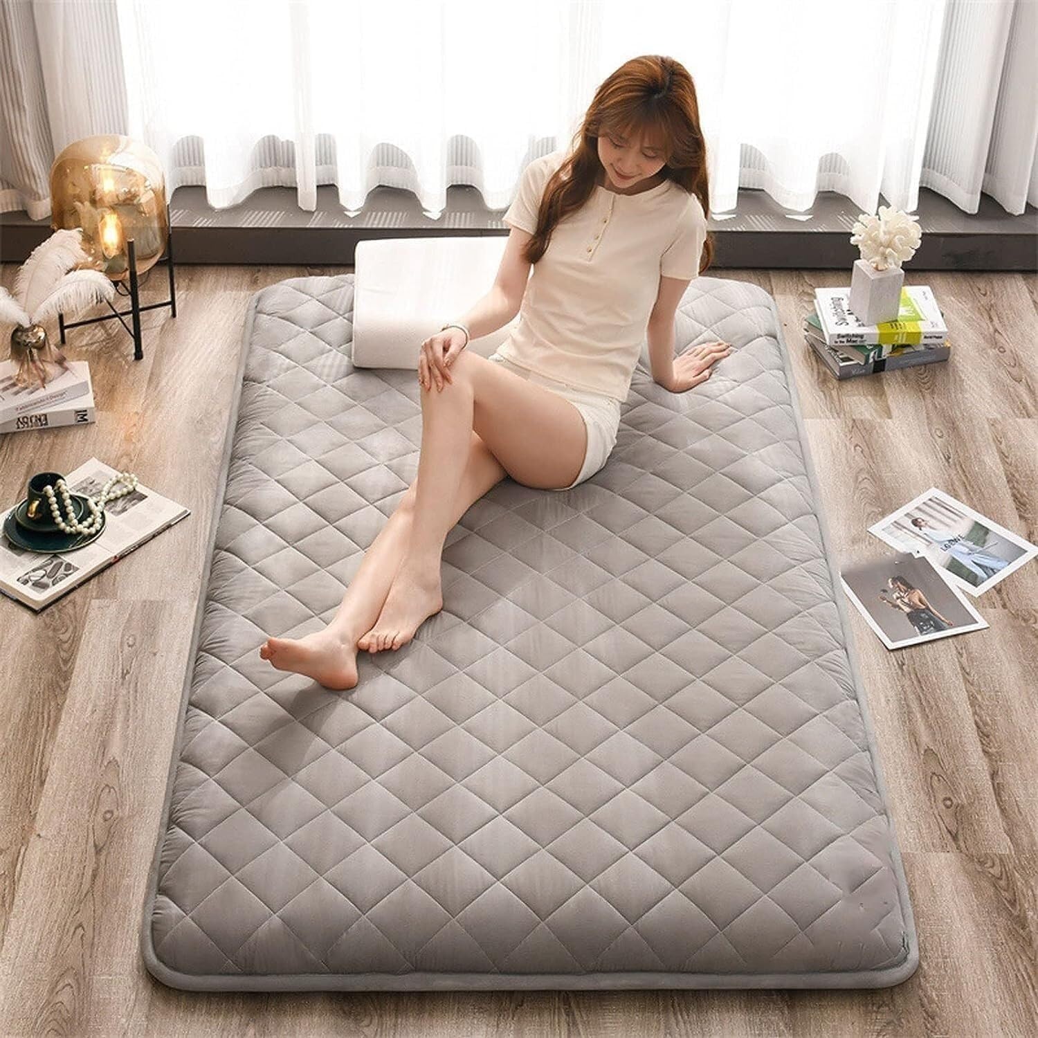 Matelas Futon Portable Pliable, Matelas Futon Japonais 140 X 200 Cm Housse Lavable D Invites Beige 91493517