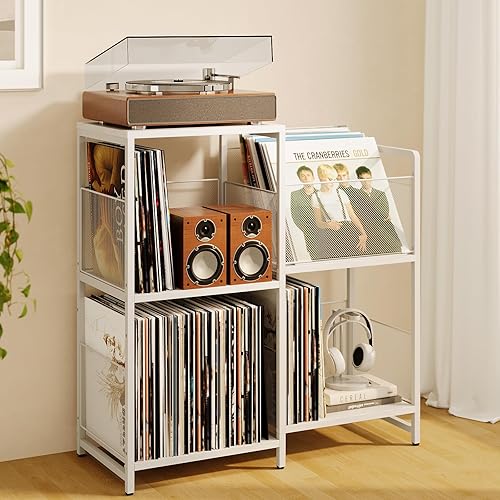 Soporte para tocadiscos, mesa de tocadiscos con almacenamiento de vinilo con capacidad para hasta 300 álbumes, armario de almacenamiento para discos