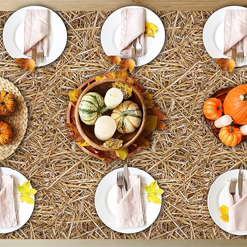 Miniatura 7 de gisgfim Mantel de paja de 3 piezas de 105 x 54 pulgadas, mantel temático de cumpleaños occidental, decoración de fiesta temática de vaquero,