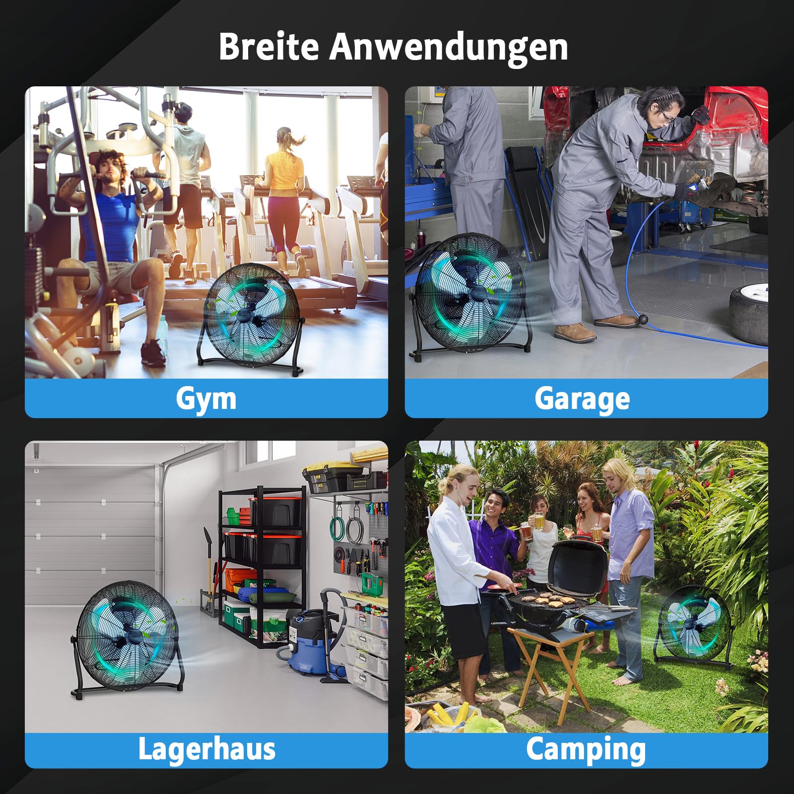 GOPLUS Bodenventilator, Ø 50 cm Standventilator mit 3 Geschwindigkeitsstufen & Handgriff, 145° verstellbarer Ventilatorkopf, hoher Luftdurchsatz, Windmaschine Ventilator für Lager, Werkstatt, Garage