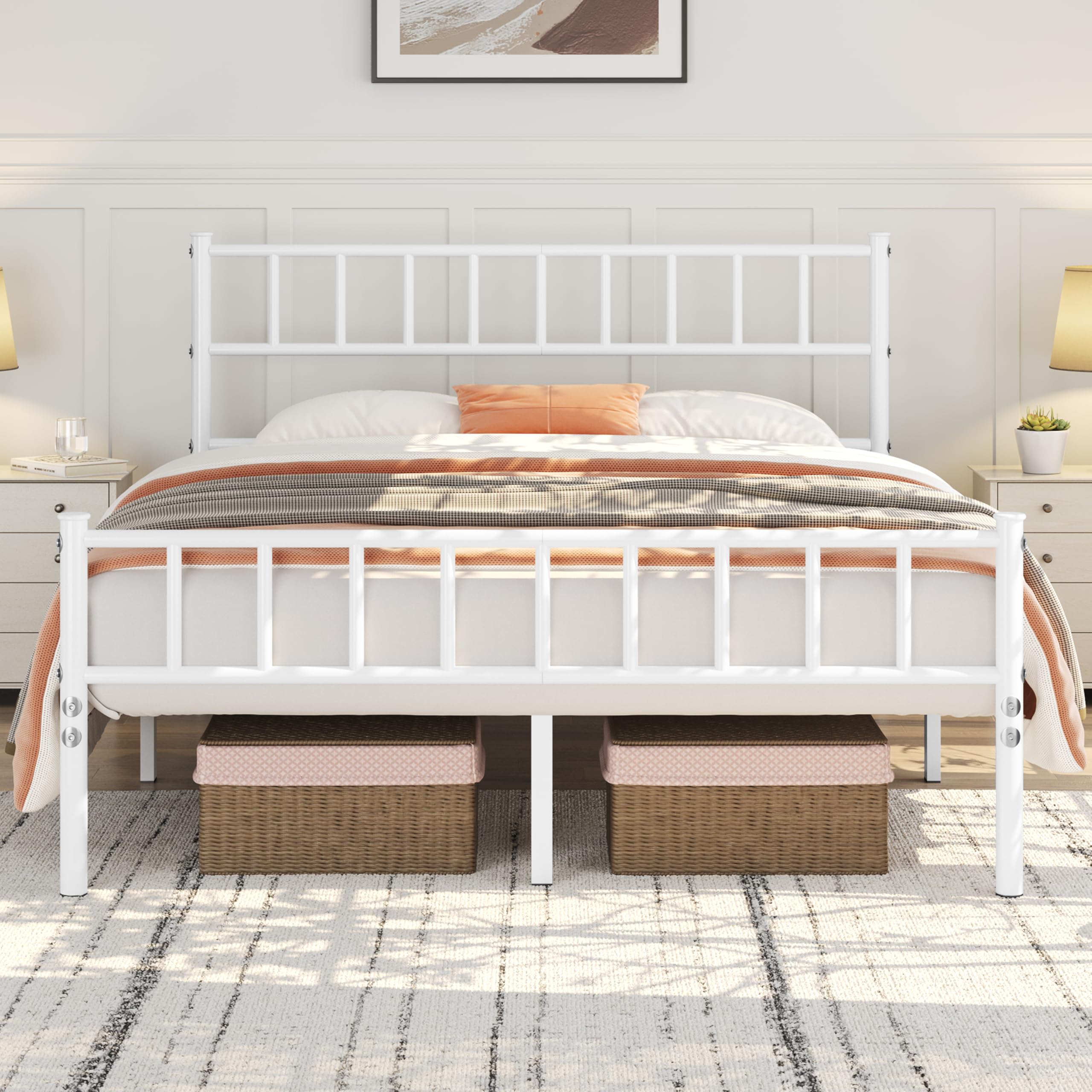 Yaheetech Cama Individual Doble de Metal 135 x 190 cm Blanca Moderna