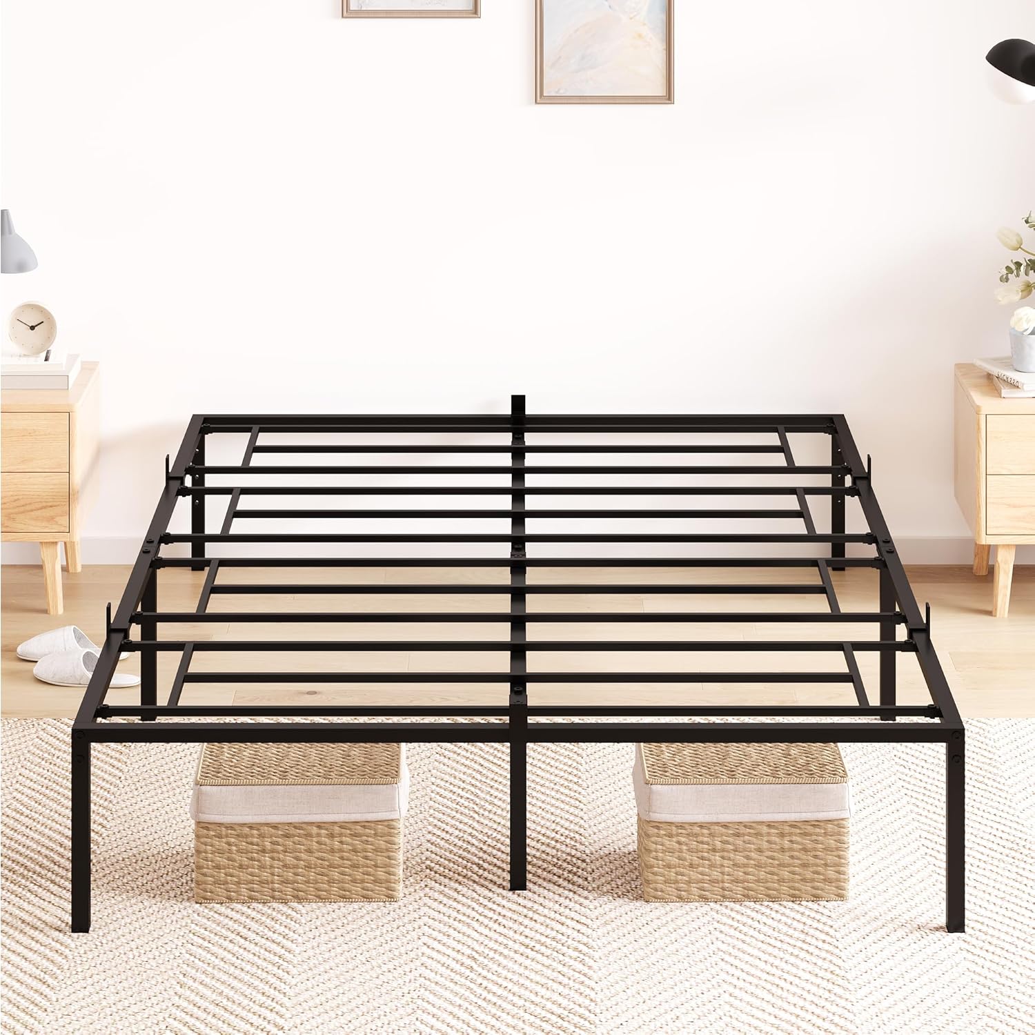 IDEALHOUSE Queen Size Bed Platform Frame, Metal Queen Bedframe No Box Spring Needed, 14 inch Easy to Assemble Noise-Free Black Mattress Frame - Queen