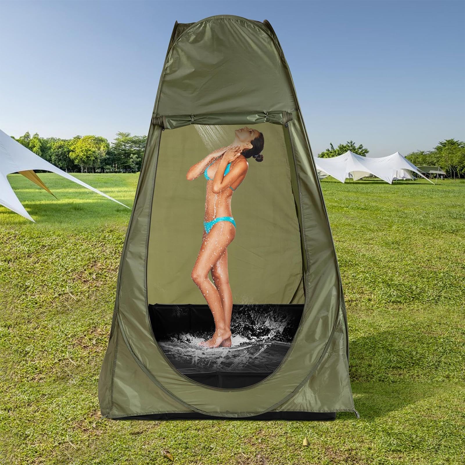 Transportable Duschwanne wasserdichte Ablaufwanne mit erhöhtem Rand | Outdoor Duschbeckeneinfassung inklusive Bodenplatte Erhöhte Bodenschale Für Vorzelt Campingplatz Wohnmobil Und Outdoor