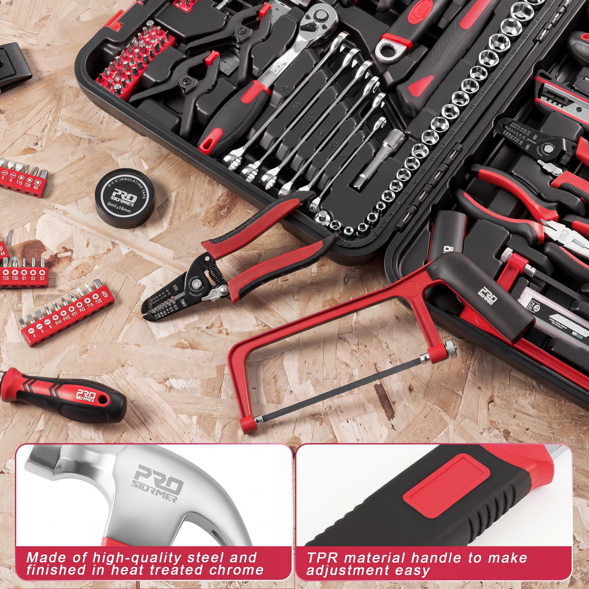 Prostormer Kit de herramientas de 259 piezas, juego de herramientas manuales para el hogar con caja de herramientas de almacenamiento de plástico, caja de herramientas de reparación completa portátil