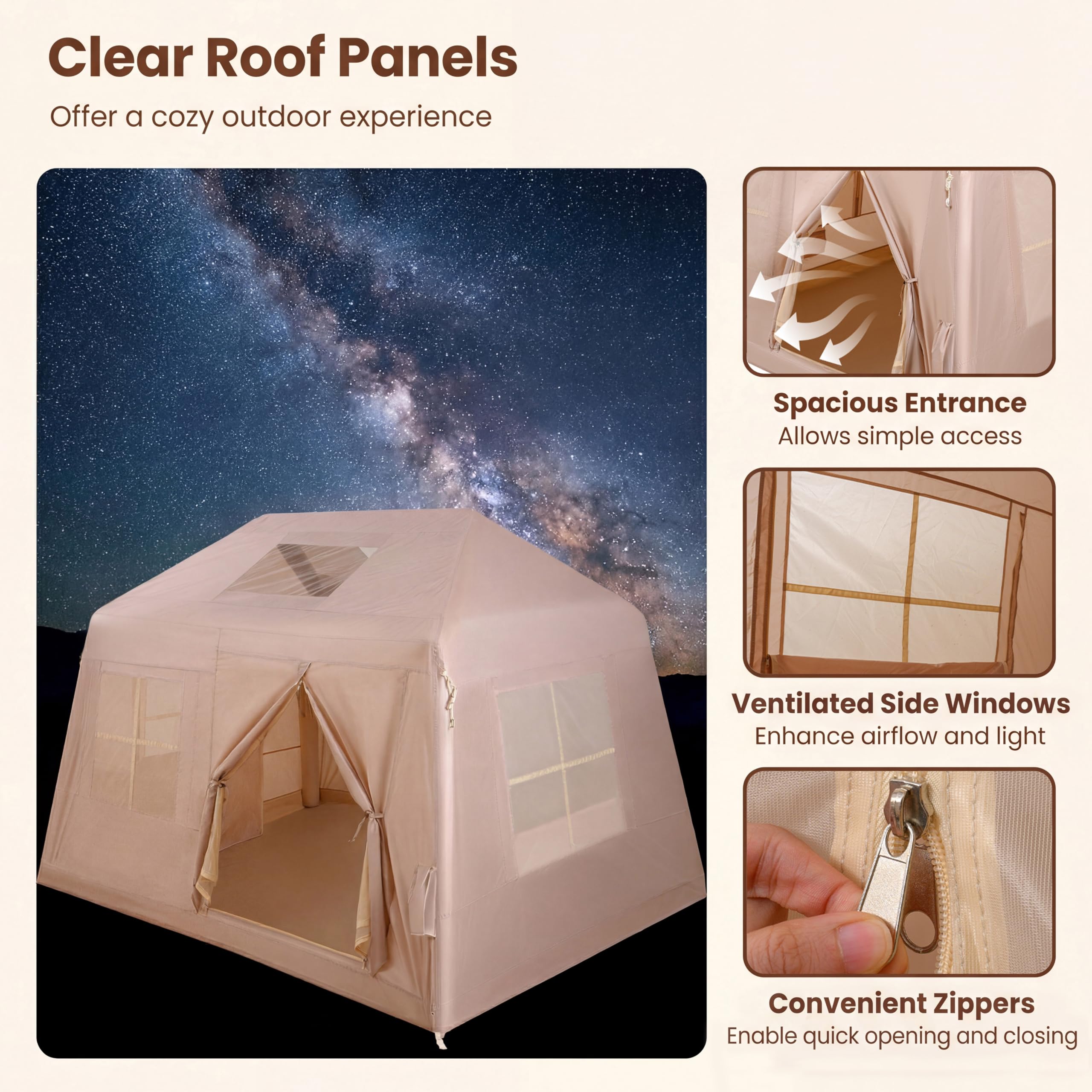 HOMASIS Tienda de Campaña Hinchable para 4-6 Personas | Tienda Inflable con Bomba, Puertas y Ventanas de Malla, Toldo y Bolsa de Transporte, Carpa Portátil para Camping, Senderismo