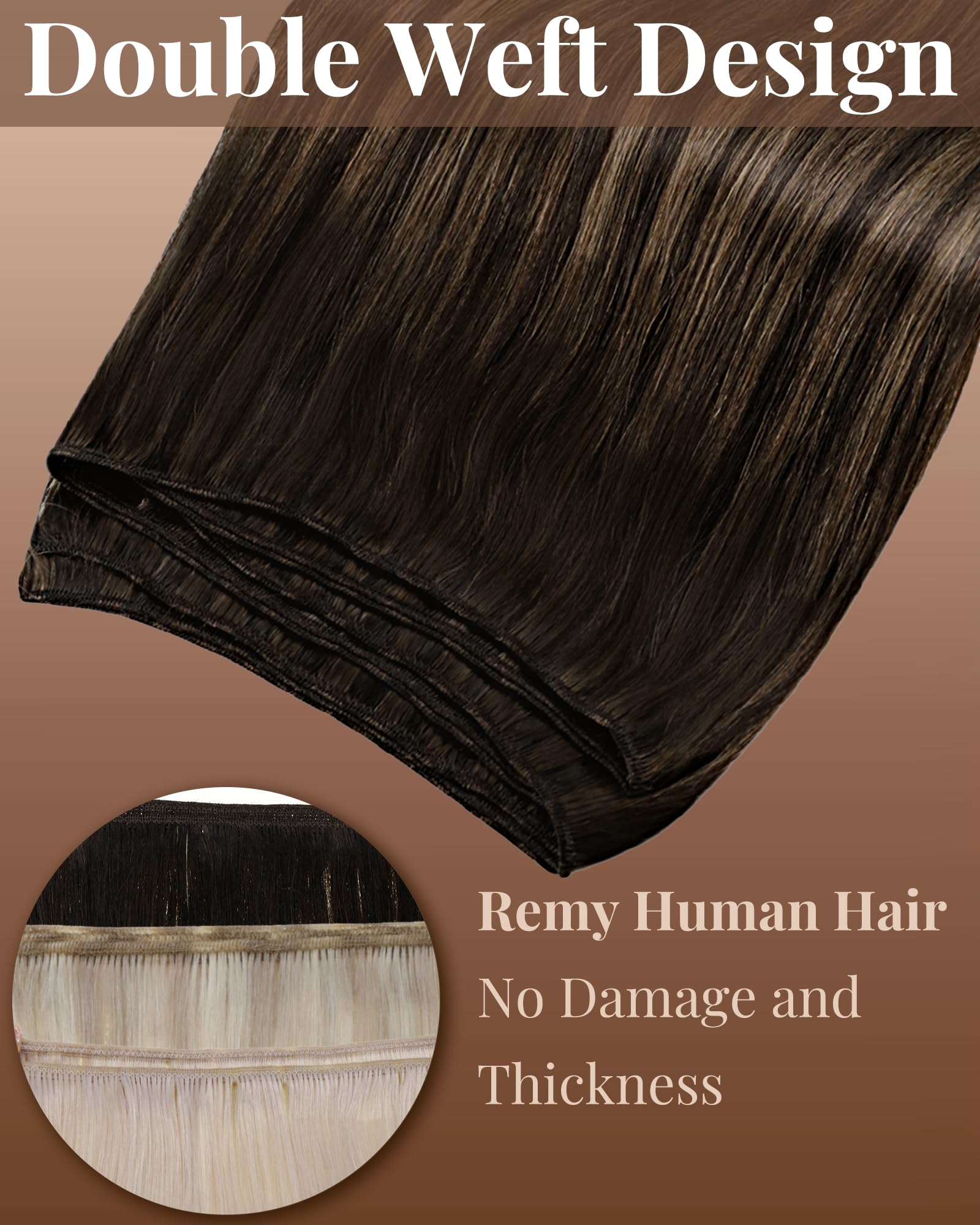 Hetto Weft Hair Extensions Real Human Hair 18 Inch 100g Balayage Dark Brown Mix Light Brown - Image 2