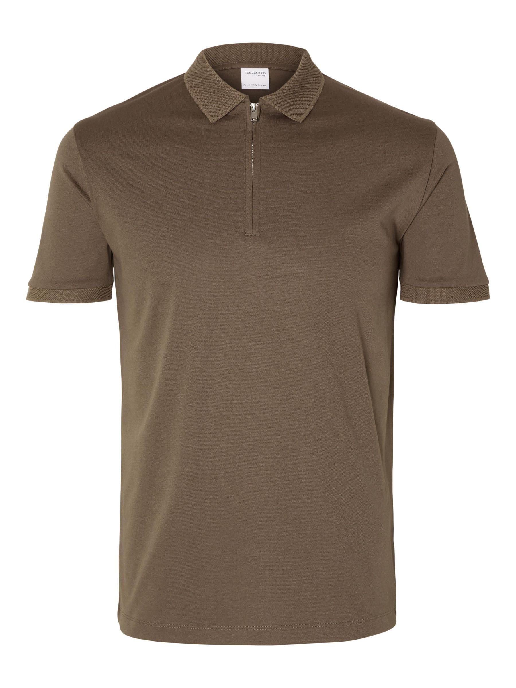 SELETED HOMME Men's Slhfave Zip Ss Polo Noos Shirt, Morel, XL