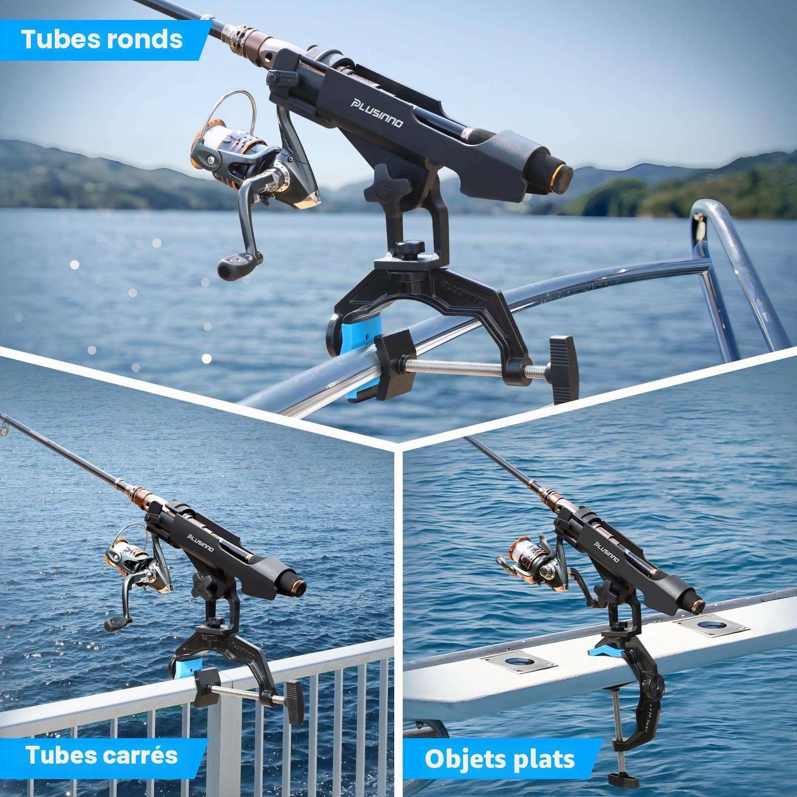 PLUSINNO Lot de 2 Supports de Canne à pêche pour Bateau, Support de Canne à pêche amélioré avec Pince élargie, Design innovant en Forme de V Double V, Convient pour la pêche en Bateau à Tube