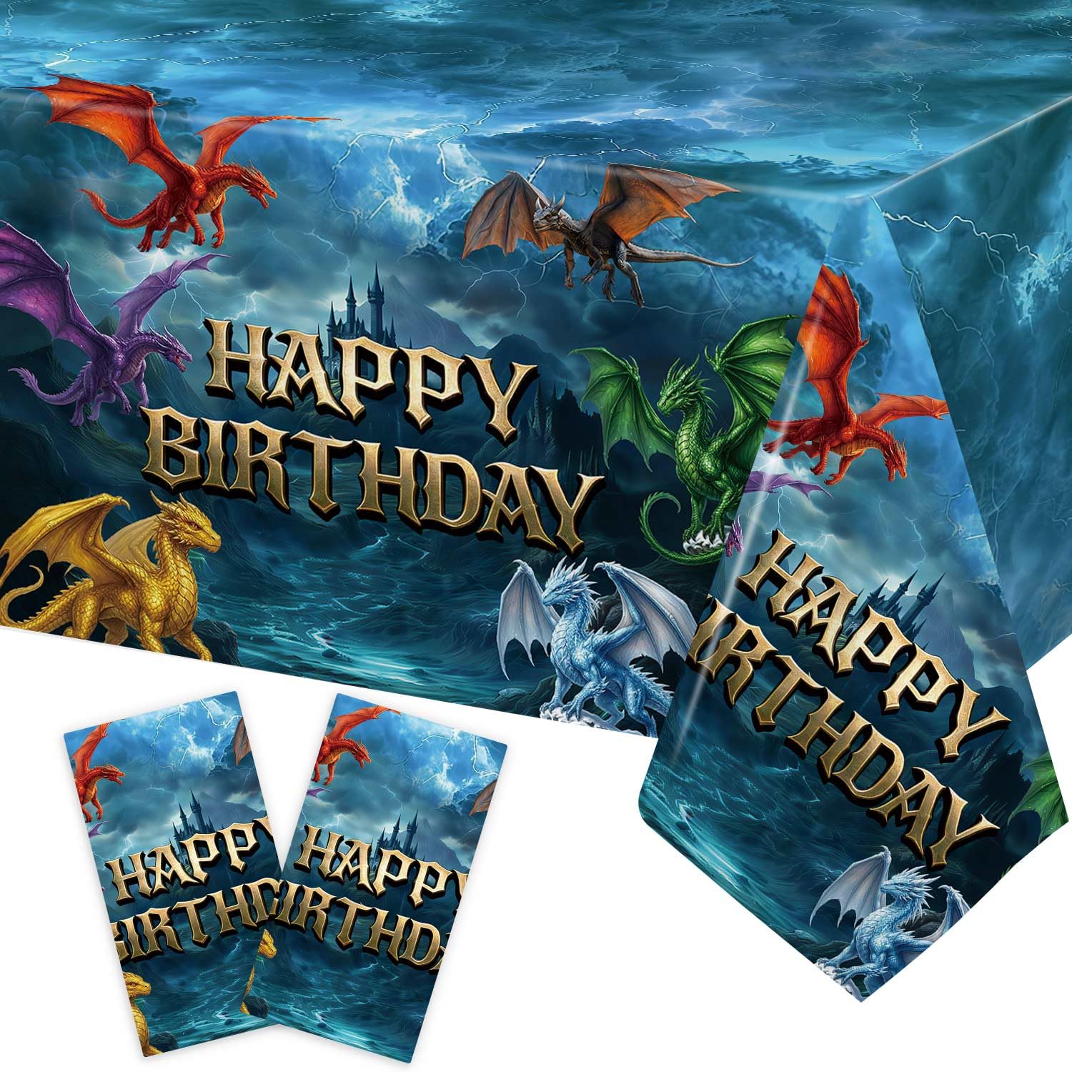 Heboland 2 Pack Dragon Table Cloth, Large 137 x 274cm Disposable Table Covers Fantasy Mythical Dragon Decorations for Medieval & Knight Themed Events