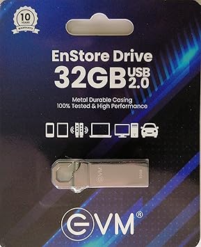 EVM USB 2.0 Pendrive Pen Drive USB 2.0 Flash Drive Metal Pen Drive, EnStore Drive, Pen Drive Silver EVMPD for Computer, Laptop, Desktop. (EVM 32GB Pen Drive)