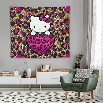 Amazon.co.jp: ハローキティ ヒョウ柄 タペストリー 壁飾り 大判