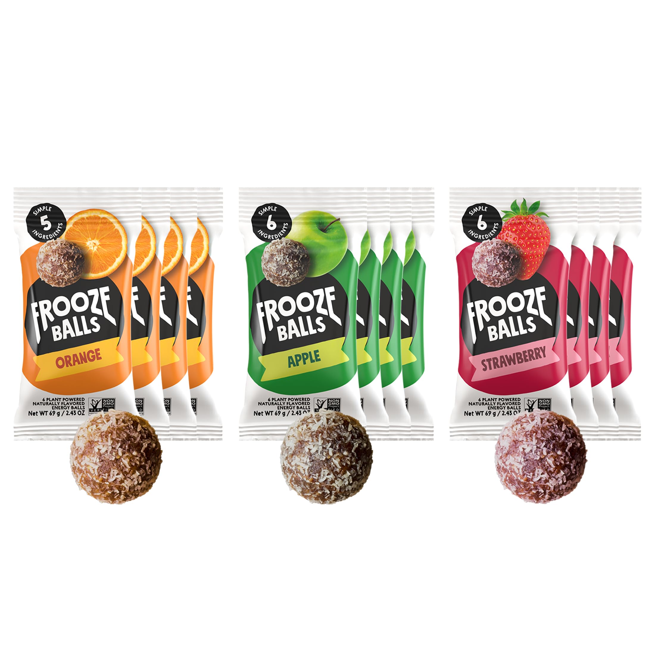 FroozeBalls Fruitastic Snack Large Variety Pack - Apple-Based Energy Balls, (12 bags, each with 6 balls) Healthy Vegan Snacks, Gluten-Free Fruit Snacks