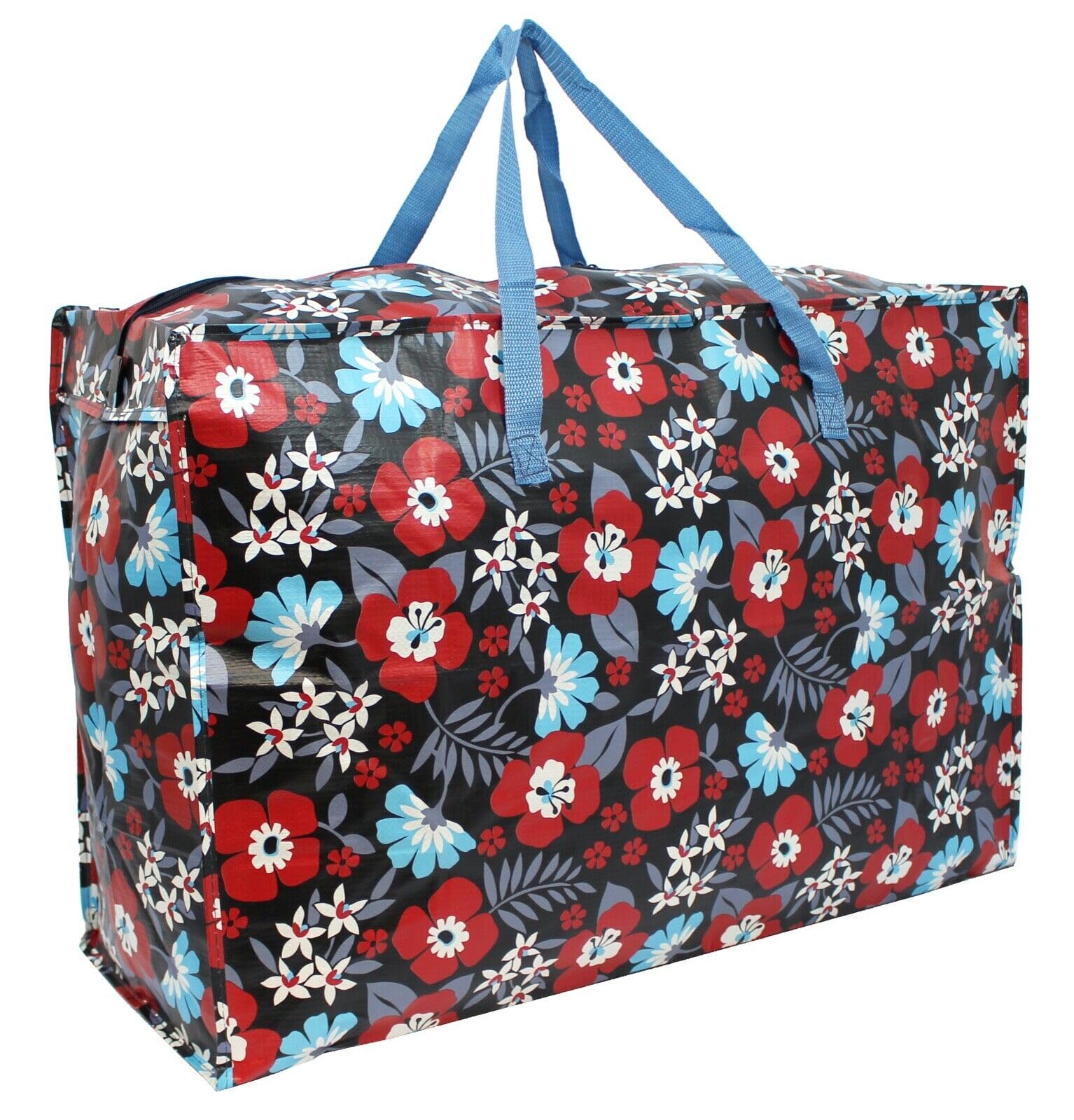 TAMAKA® Floral Print Extra Large Jumbo Reusable Strong Laundry Shopping Bags with Dual Zip, Storage Bag, Bedding, Linen, Toys (74L x 48H x 28W cm) (Red Floral, 1 x unit)