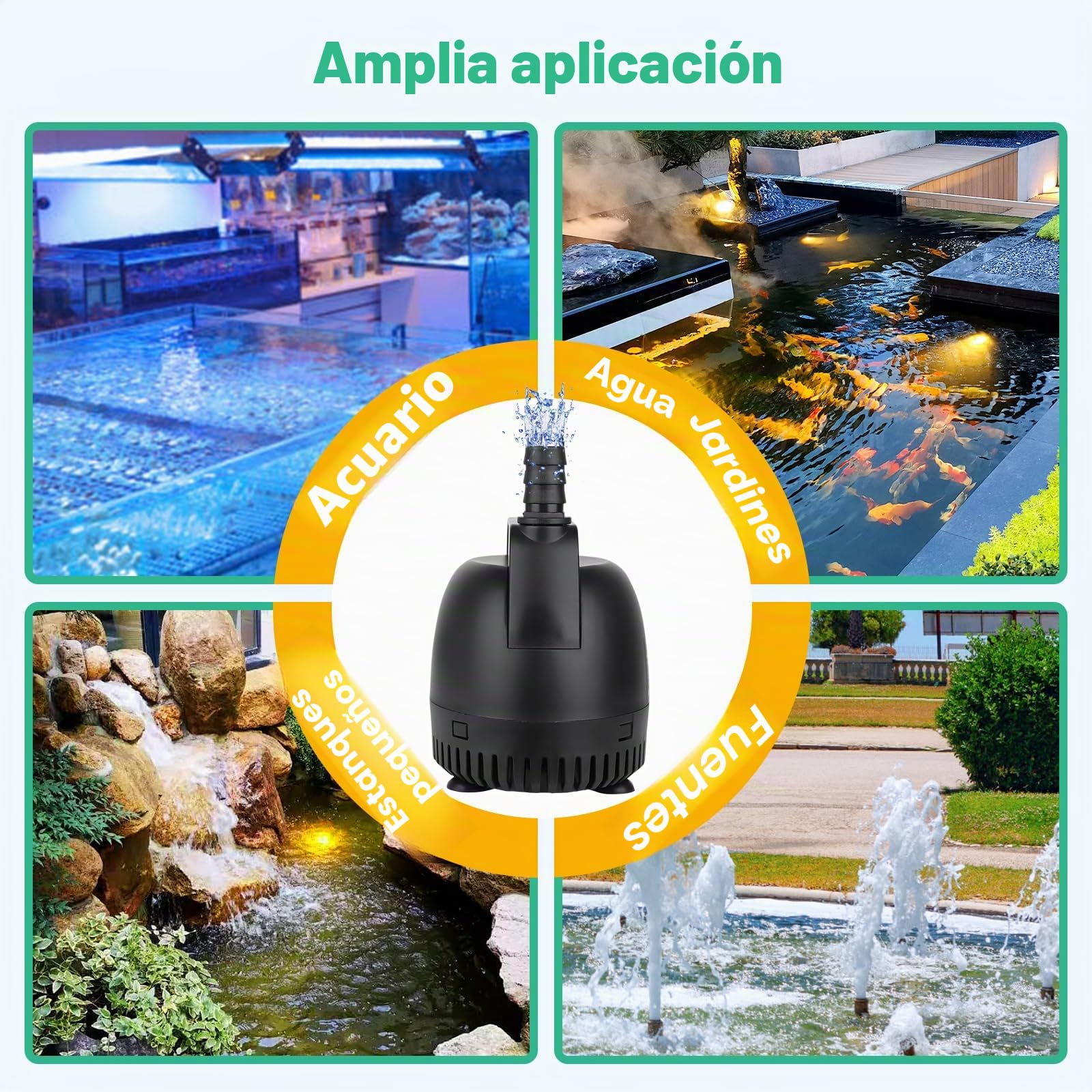 Hygger Bomba de Agua Sumergible, 2500L/H, Bomba de Agua Pequeña para Fuente, Acuario y Fountain Pond, 45W con 2 Boquillas, Negro