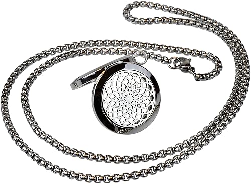 Miniatura 2 de Wild Essentials - Collar difusor de aceite esencial de mandala solar, colgante de medallón de acero inoxidable con cadena de 24 pulgadas, 12