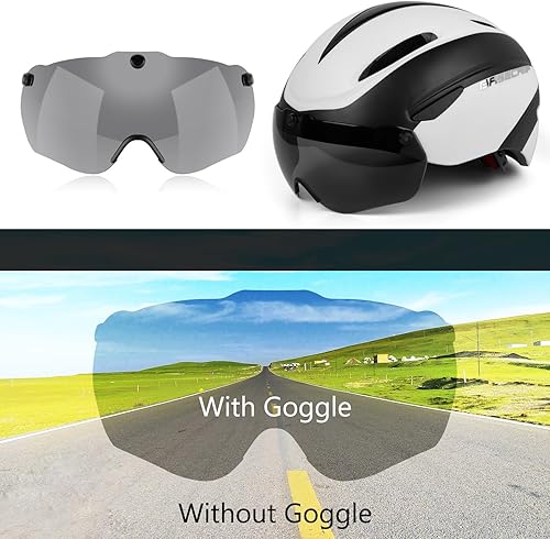 Miniatura 5 de Shinmax Casco de bicicleta para hombres y mujeres, casco de bicicleta con gafas magnéticas desmontables y bolsa portátil ajustable para adultos,