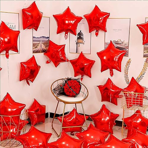 Miniatura 21 de KALOR Globos de Mylar de estrella rosa intenso de 18 pulgadas, 10 globos de helio en forma de estrella para bodas, baby shower, decoraciones de Rosa