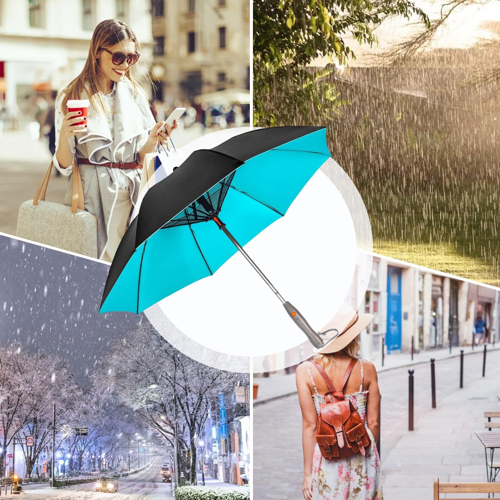 Paraguas con ventilador - Sombrilla con ventilador - Paraguas, spray de niebla, 2 niveles de viento, batería de 3000 mAh o modelo de batería, ideal para verano, al aire libre, viajes o días de playa