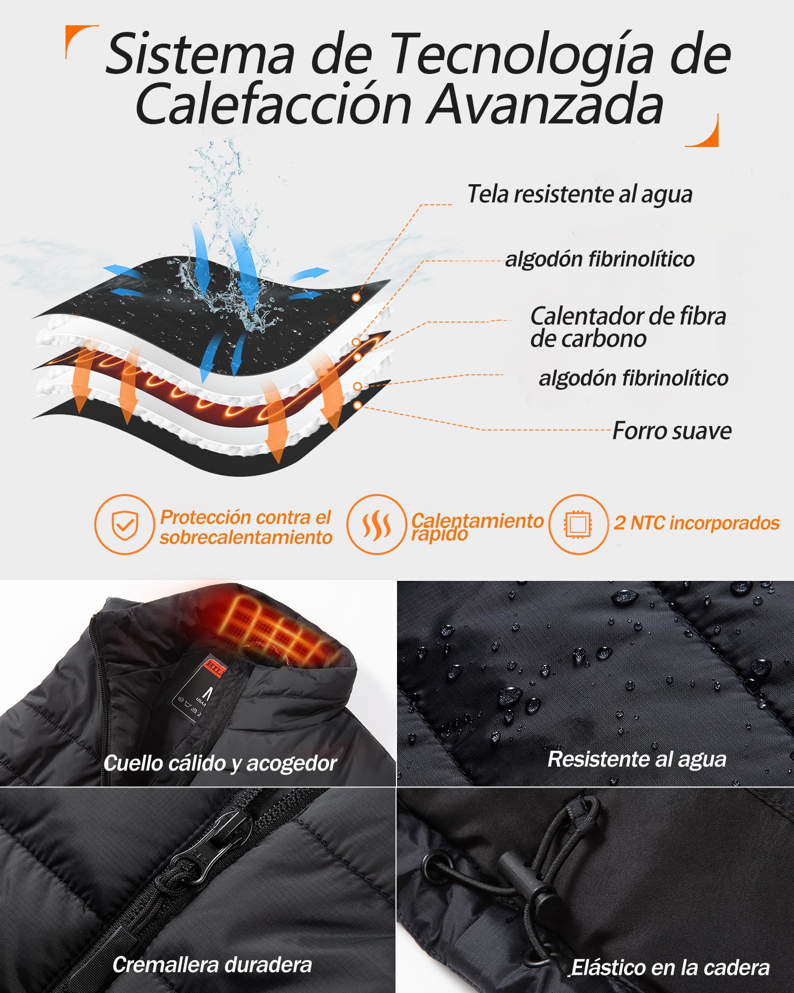Chaleco calefactable, Chaleco Calefactable Mujer con Batería de 16000 mAh 3.7V, Chaleco Térmico con 8 Zonas de Calor, Chaleco Calefactable para Esquiar/Caminar al Aire Libre