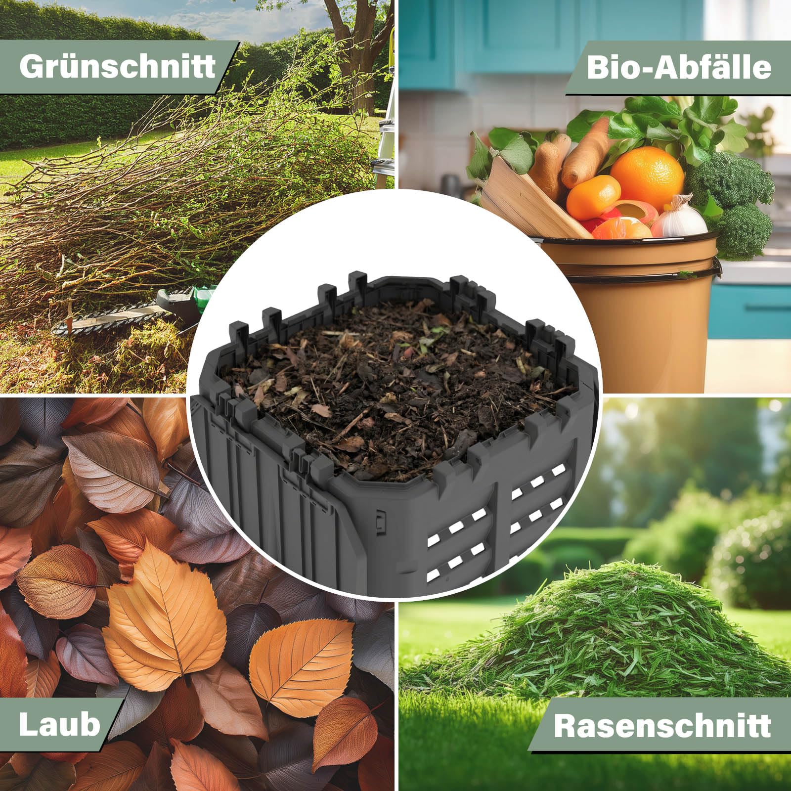 Thermokomposter 300L Garten Komposter mit Deckel Schwarz