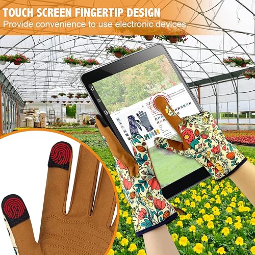 Miniatura 5 de MERTURN Guantes de jardinería de cuero para mujer, guantes de jardín a prueba de espinas, guantes de trabajo para pantalla táctil, regalos