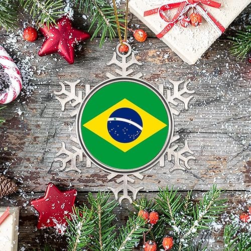Miniatura 7 de Adornos de Navidad de Brasil para árbol bandera de Brasil copo de nieve adornos de metal colgantes para árbol de Navidad bandera nacional recuerdo