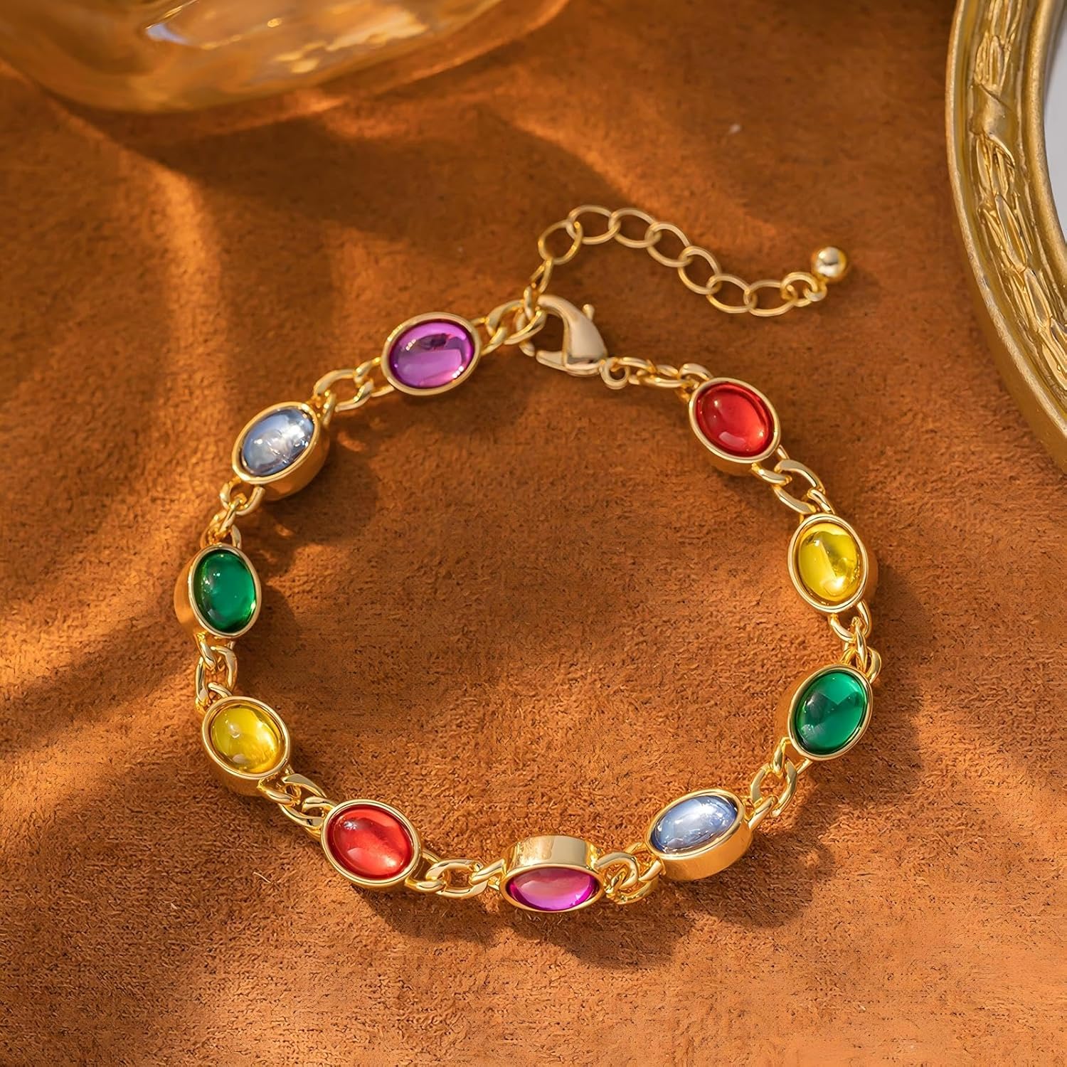Gold Plated Bracelet for Women with Multicolor Crystals, Adjustable Elegant Charm Bracelet, Boho Jewelry Gift for Her - Image 5