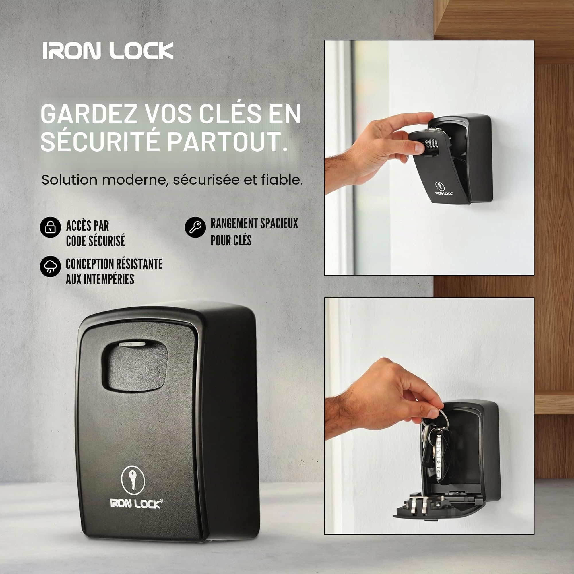 Iron Lock - Boîte de verrouillage à clés XXL - Support mural pour clés - Combinaison à 4 chiffres avec code réinitialisable - Interrupteur B - Très large - Pour intérieur et extérieur - Étanche
