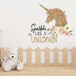 AdesiivoStudio - Sparkle Gold Unicorn Wall Decals for Girls Bedroom, Unicorn Wall Stickers, Big Unicorn Wall Decal, Unicorn Wall Applique, Unicorn Wall Stickers for Girls Bedroom